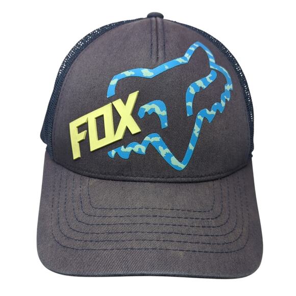 Fox Snapback Trucker Hat Blue One Size Adjustable Mesh Back Outdoor Printed - Picture 1 of 9